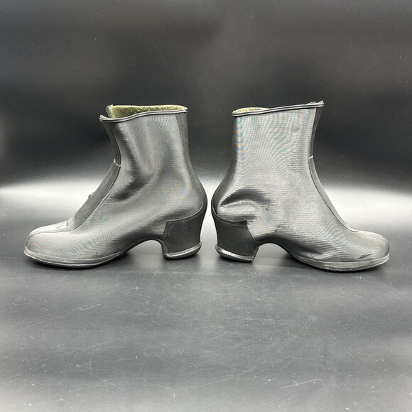 Vintage Rubber High Heel Galoshes Rain Boots 1940s Womens Size 6 USA Black - Picture 3 of 16